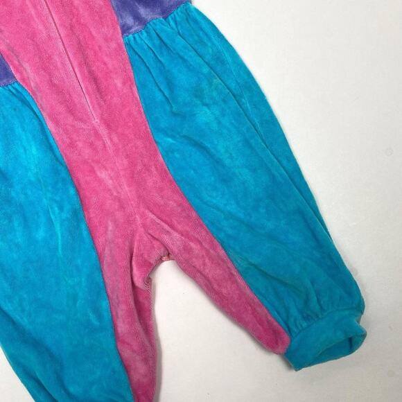 Vtg Girls Bright Color Block Velour Jumpsuit 6-9 M - Picture 4 of 10
